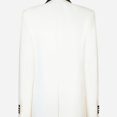 Shop Dolce & Gabbana Double-breasted Wool Crepe Jacket With Tuxedo Lapels In White