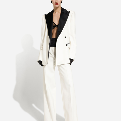 Shop Dolce & Gabbana Double-breasted Wool Crepe Jacket With Tuxedo Lapels In White