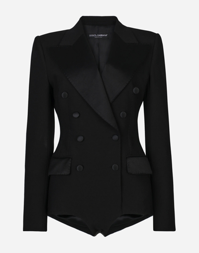 Shop Dolce & Gabbana Double-breasted Tuxedo Jacket Bodysuit In Black