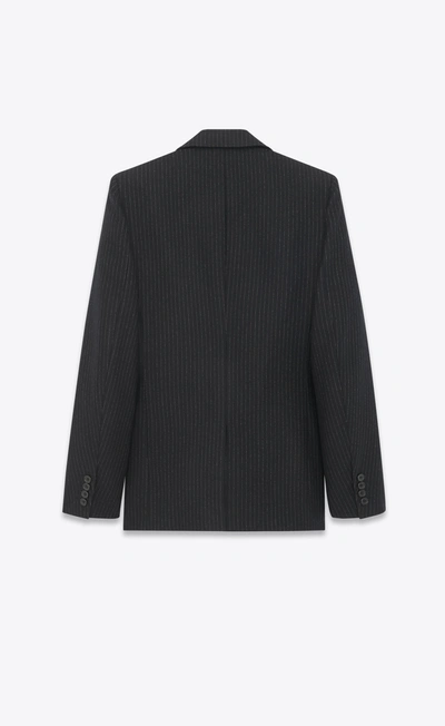 Shop Saint Laurent Men Double Breasted Tuxedo Jacket In 1095 Noir Craie