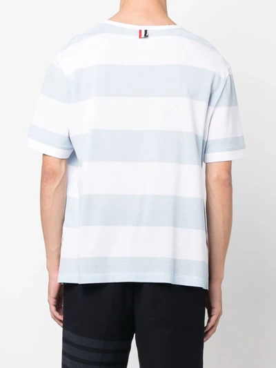 Shop Thom Browne Men Striped Pocket Ss Rugby Shirt In 452 Light Blue White