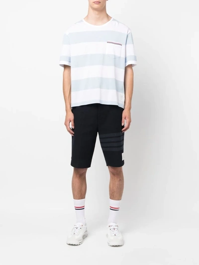 Shop Thom Browne Men Striped Pocket Ss Rugby Shirt In 452 Light Blue White