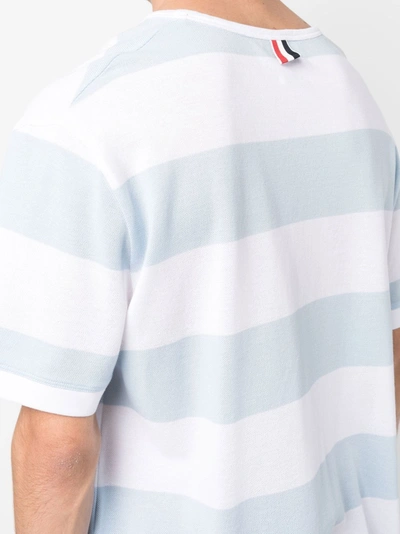 Shop Thom Browne Men Striped Pocket Ss Rugby Shirt In 452 Light Blue White
