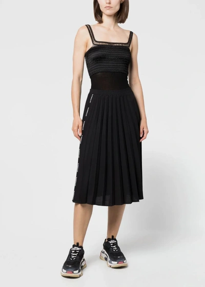 Shop Vetements Black Pleated Logo Skirt