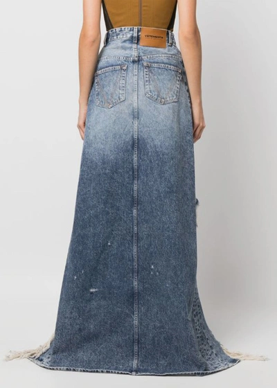 Shop Vetements Blue Destroyed Denim Maxi Skirt