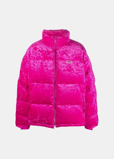 Shop Vetements Pink Velvet Puffer Jacket