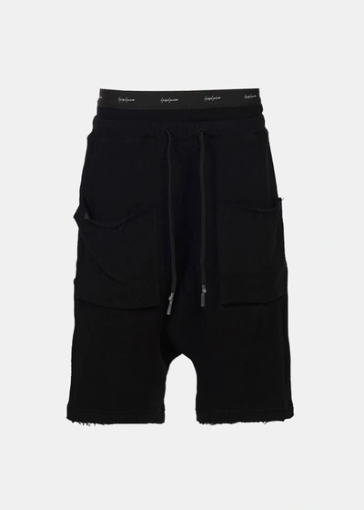 Shop Yohji Yamamoto Black Drawstring Shorts