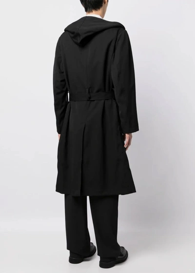 Shop Yohji Yamamoto Black Hooded Trench Coat