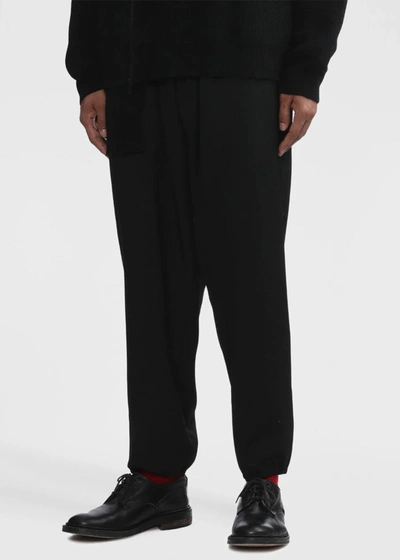 Shop Yohji Yamamoto Black Logo-patch Trousers