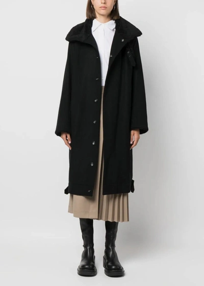 Shop Yohji Yamamoto Black Shearling-collar Wool-blend Coat