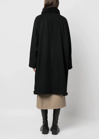 Shop Yohji Yamamoto Black Shearling-collar Wool-blend Coat
