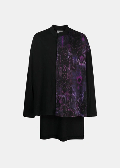 Shop Yohji Yamamoto Black/purple Pixelated-print Shirt