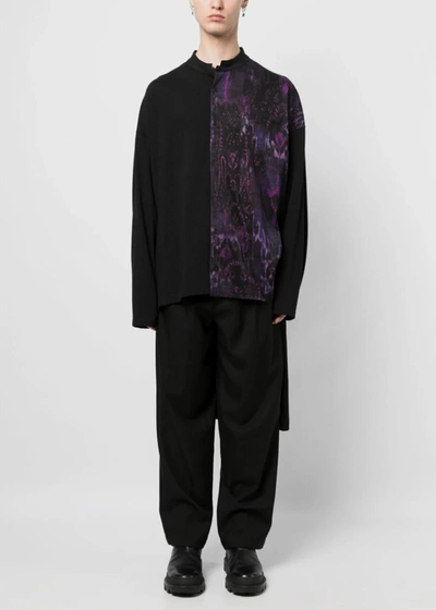Shop Yohji Yamamoto Black/purple Pixelated-print Shirt