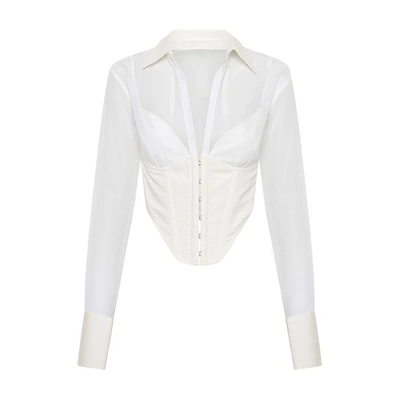 Shop Dion Lee Grid Corset Shirt In White