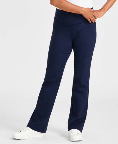Shop Style & Co Petite High-rise Pull-on Bootcut Ponte Pants, Created For Macy's In Industrial Blue