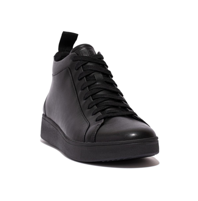 Shop Fitflop Women's Rally Leather High-top Trainers In All Black