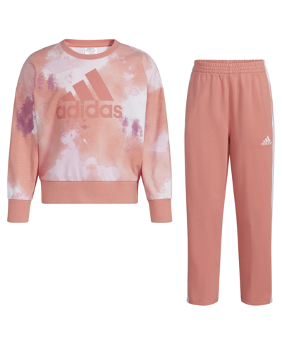 Shop Adidas Originals Toddler Girls Printed French Terry Pullover And Pant Set, 2-piece In Wonder Clay