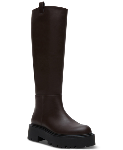 Shop Madden Girl Crow Lug-sole Knee High Boots In Dark Brown