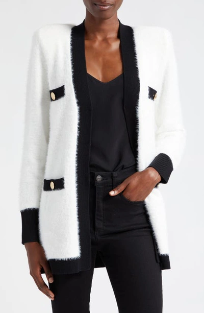 Shop L Agence Elin Four Pocket Cardigan In White/ Black