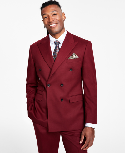 Shop Tayion Collection Men's Classic-fit Stretch Burgundy Double-breasted Suit Separates Jacket