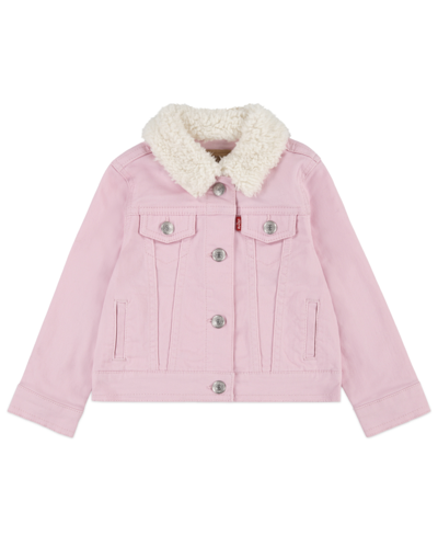 Shop Levi's Baby Girls Sherpa Lined Trucker Denim Jacket In Roseate Spoonbill