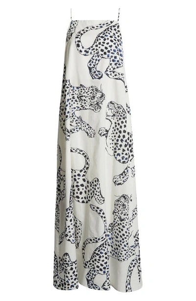 Shop Desmond & Dempsey Print Square Neck Linen Nightgown In Jag Cream