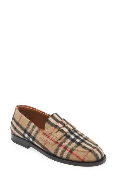 Shop Burberry Hackney Check Penny Loafer In Archive Beige