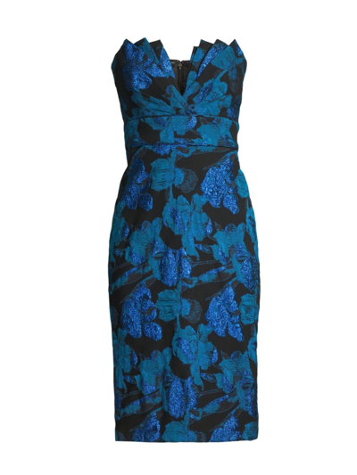 Shop Aidan Mattox Women's Floral Jacquard Sheath Dress In Blue Multi