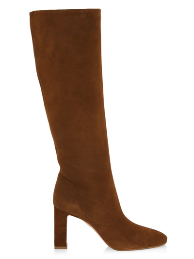 Shop Aquazzura Women's Manzoni 85mm Suede Knee-high Boots In Chestnut