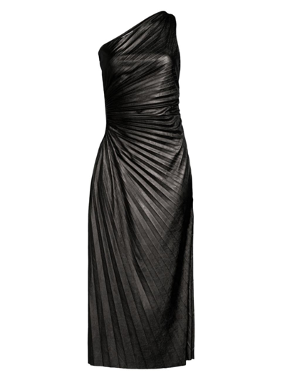 Shop Delfi Women's Solie Coated One-shoulder Midi-dress In Black