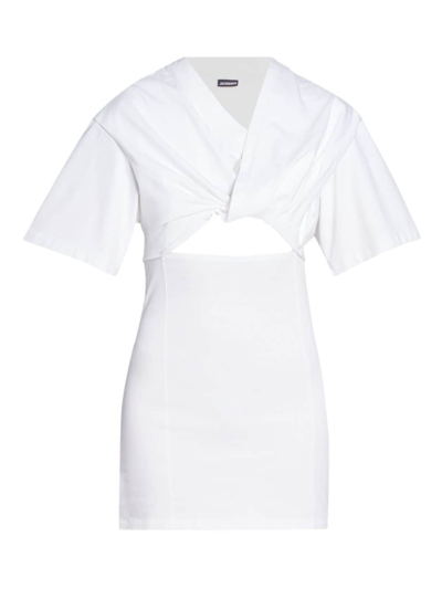Shop Jacquemus Women's Bahia Cotton Cut-out T-shirt Dress In White