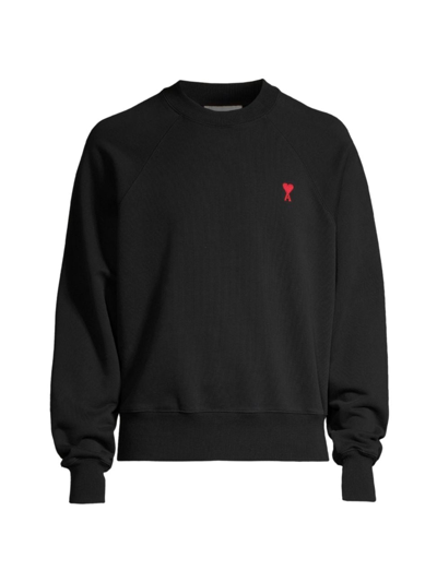 Ami Alexandre Mattiussi Ami Paris Men Black Crewneck Sweater With Adc Embroidery On The Front In Wool Blend Man In Multi