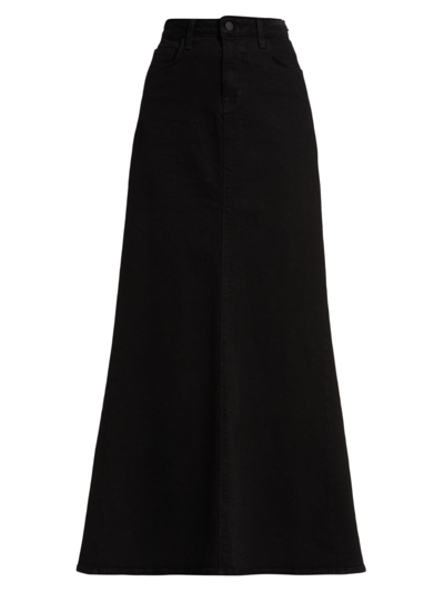 Shop L Agence Women's Kailani Denim Maxi Skirt In Saturated Black