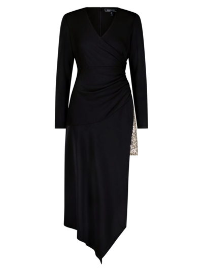 Shop Bcbgmaxazria Women's Sequin Asymmetric Midi-dress In Black Combo