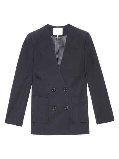 Shop Frame Women's Collarless Double-breasted Blazer In Noir