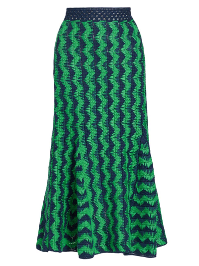 Shop Wales Bonner Women's Ocean Zigzag Midi-skirt In Green Navy