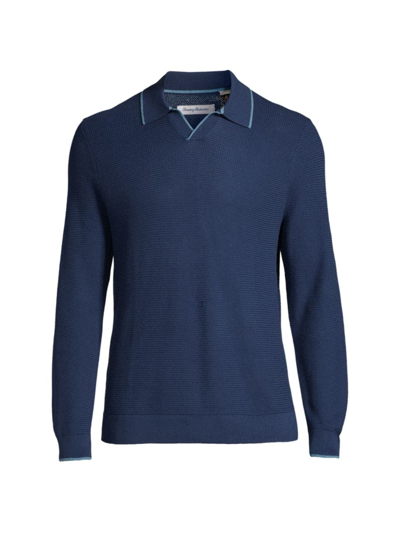 Shop Tommy Bahama Men's Long Point Long-sleeve Polo Shirt In Dress Blue