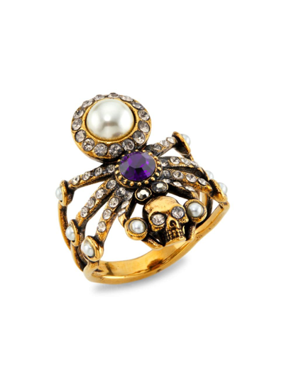 Shop Alexander Mcqueen Women's Goldtone, Crystal & Imitation Pearl Spider Ring