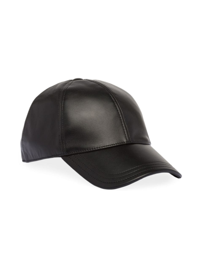 Shop Prada Men's Nappa Leather Baseball Cap In Black