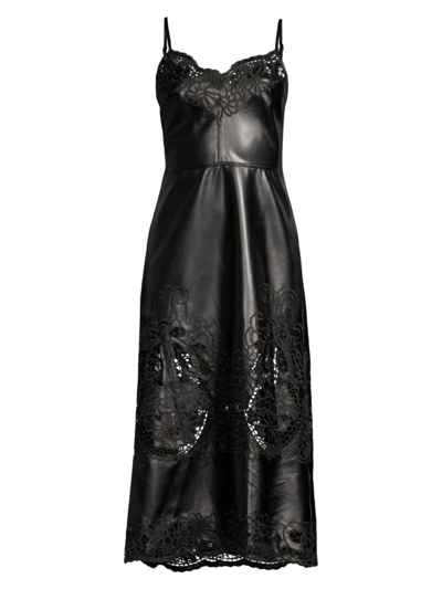 Shop Delfi Women's Mila Lace-trimmed Faux Leather Midi-dress In Black