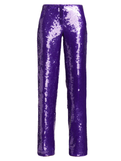 Shop Laquan Smith Women's Sequin-embroidered Trousers In Grape
