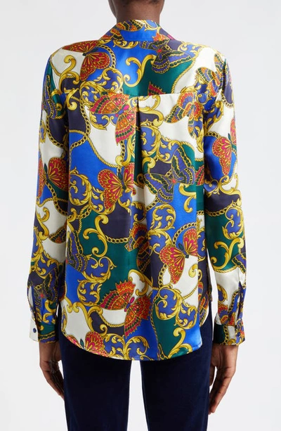Shop L Agence Tyler Butterfly Print Silk Shirt In Multi Butterfly Chain