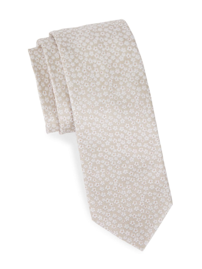 Shop Saks Fifth Avenue Men's Collection Micro Floral Silk Tie In Mirage Grey