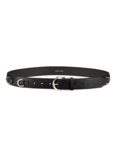 Shop Anine Bing Women's Sheena Leather Belt In Black