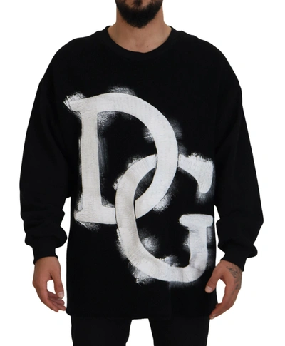 Shop Dolce & Gabbana Black Dg Logo Cotton Pullover Sweater