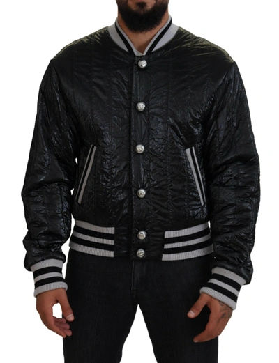 Shop Dolce & Gabbana Black Dg Logo Print Lining Bomber Jacket