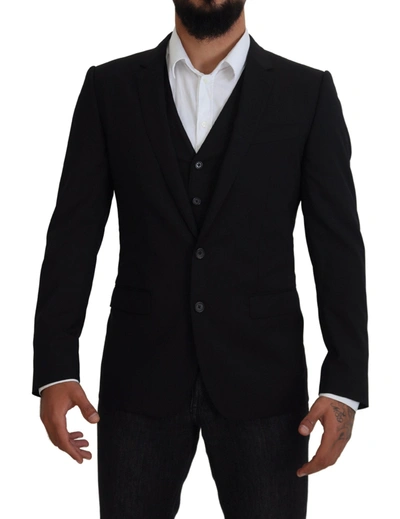 Shop Dolce & Gabbana Black Jacket Vest 2 Piece Martini Blazer