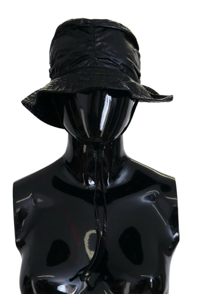 Shop Dolce & Gabbana Black Quilted Faux Leather Women Bucket Cap Hat