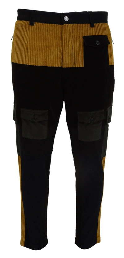 Shop Dolce & Gabbana Black Yellow Cotton Men Pants