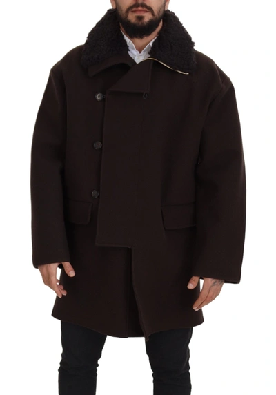 Shop Dolce & Gabbana Brown Double Breasted Shearling Coat Jacket